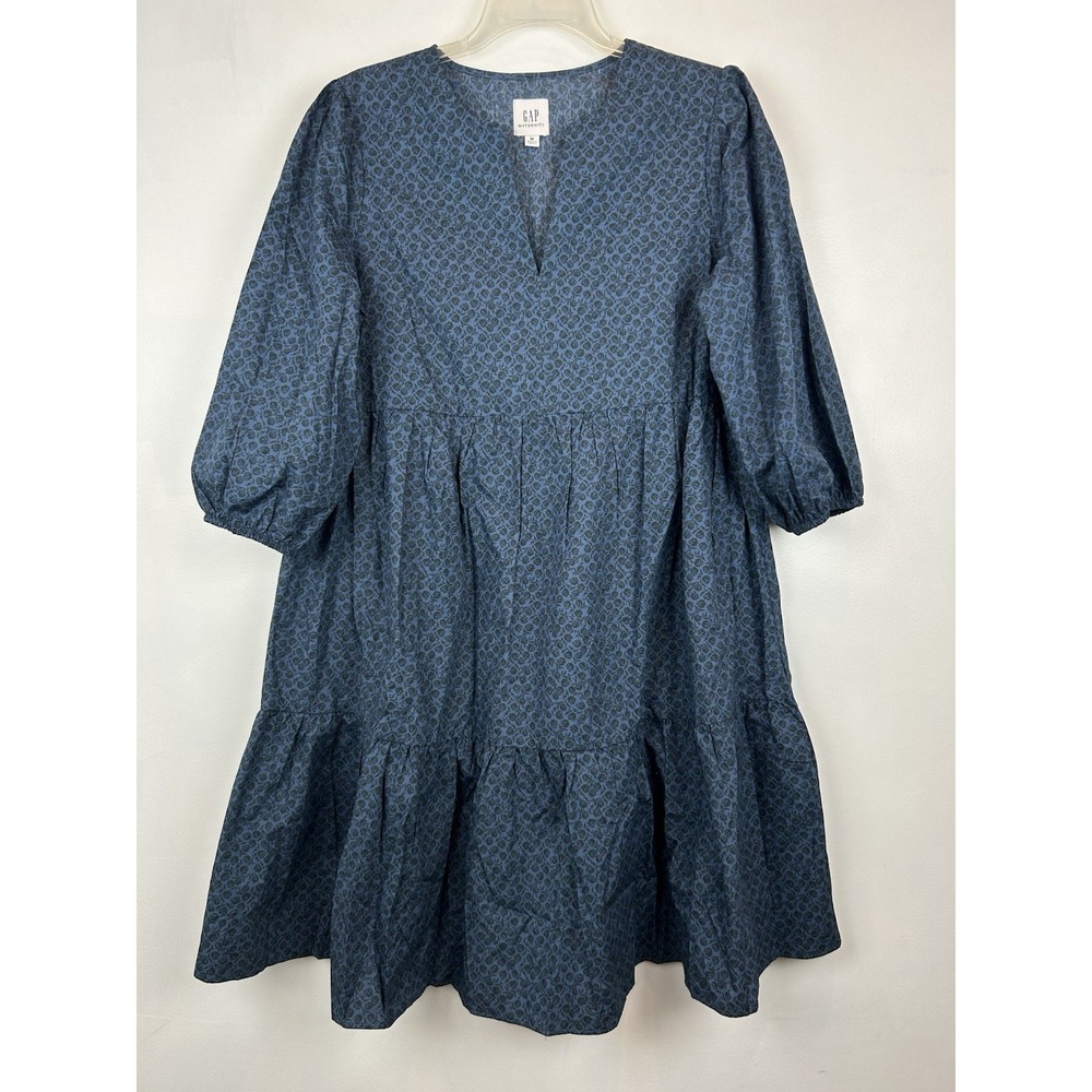 Gap Maternity Smocked Flutter Sleeve Dress indigo blue dot size Small Preppy